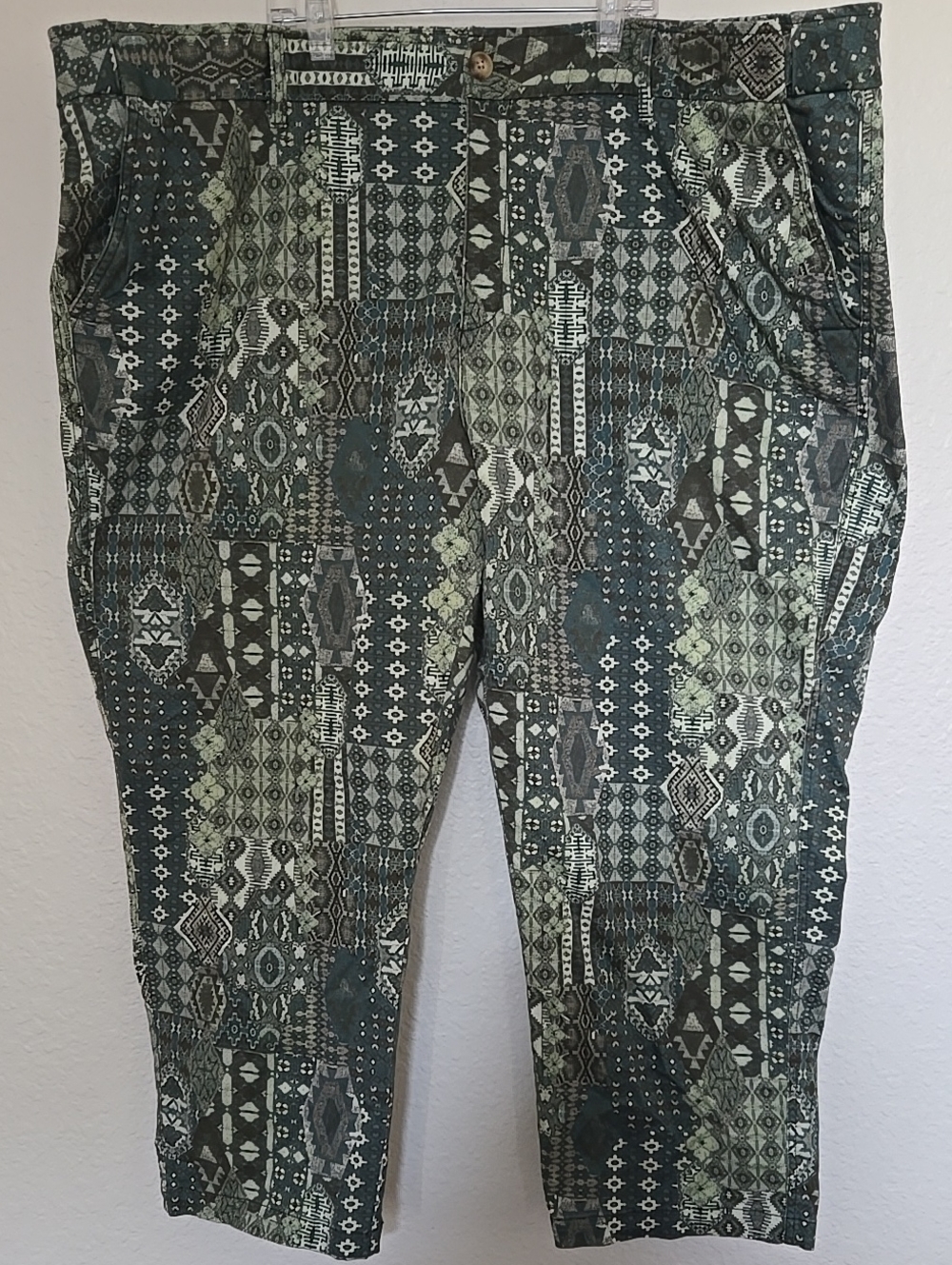 Coldwater Creek Green Nature Earth Patterned Chinos Aztec Abstract Bohemian